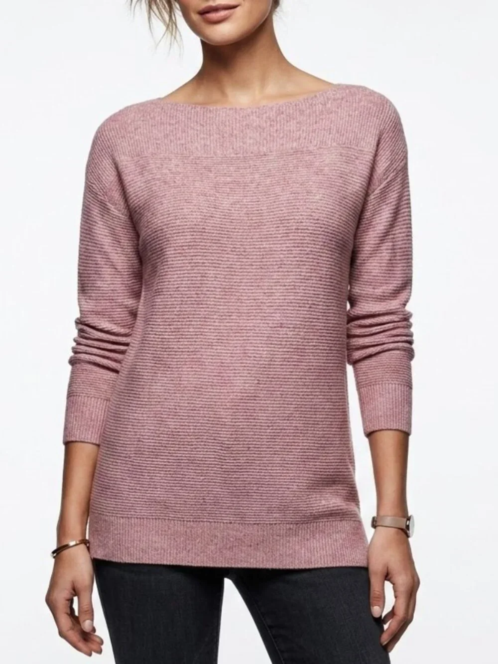ELLE Coquette Pink Marl Knit Boat Neck Bow Back Pullover Sweater Small
